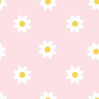 Seamless pattern with white daisies on soft pink background. Cute minimal floral repeat for textile, wrapping or wallpaper design. vector