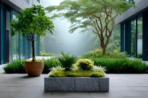 Modern building with beautiful inner garden connecting with nature photo