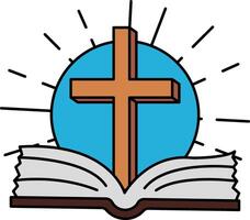 A cross is on top of an open book vector