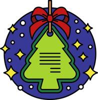 A Christmas card with a red ribbon hanging from it vector