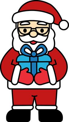 Santa Claus holding a blue present