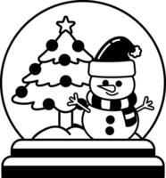black and white illustration of a snowman in the christmas globe vector