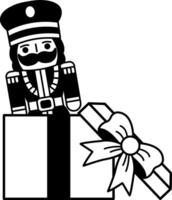 black and white illustration of the nutcracker is in a gift box vector