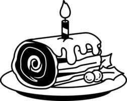 black and white illustration of a log cake with candles on top vector