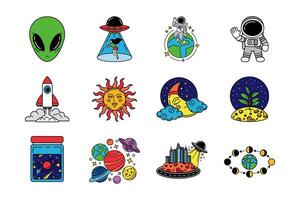 illustration items of spaceship alien in the galaxy set vector