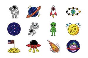 illustration icons of spaceship alien in the galaxy collection vector