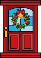 A red door with a wreath hanging on it vector