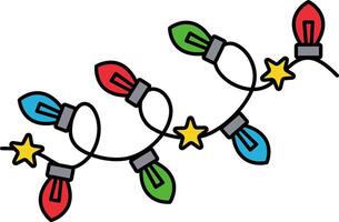 A string of colorful christmas lights and stars vector