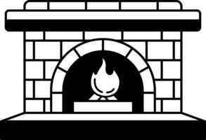 black and white illustration of a fireplace with a fire burning in it vector