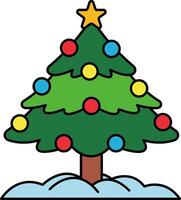 A Christmas tree with a star on top and many colorful ornaments vector