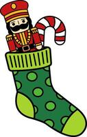 Christmas stocking with a nutcracker inside vector