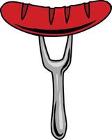 grilled sausage and fork vector