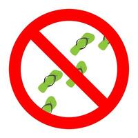 Prohibition flip flop in sauna or swimming pool, restricted and regulation, hygiene in bath, caution badeschuhe, and poolrules, illustration vector