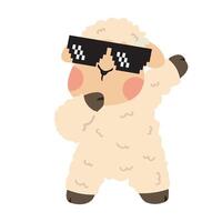 Illustration of Sheep Dabbing with Pixel Sunglasses vector