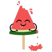 Cute smiling watermelon slice with popsicle illustration of kawaii vector