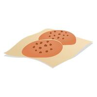 Isolated digital simple drawing of a chocolate chip cookie resting on a beige paper napkin vector