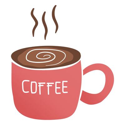Red cup of fresh coffee on isolated background. Design for logo, icon, banner, poster, postcard, cafe, restaurant.