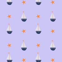 Summer pattern with a cute little boat for children's textiles and clothes on a blue background vector