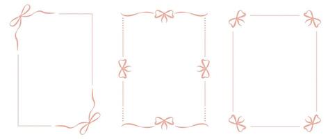 Set with pretty ribbon and bow borders in pink vector