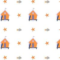 Bright summer pattern with beach house for kids design and decor vector