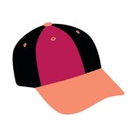 Colorful Baseball Cap Isolated Illustration. Stylish baseball cap featuring a bold color combination of red, black, and peach, displayed on a white background. Perfect for design projects vector