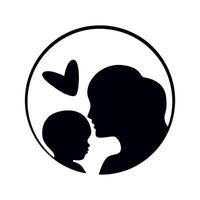 Mother and Child Silhouette with Heart Symbol . This illustration symbolizes love, family connection, and maternal bond. vector