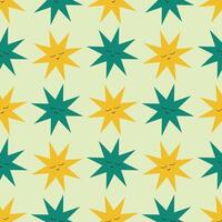 Cheerful Star Seamless Pattern with Smiling Faces Illustration. vector
