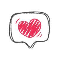 Cute crayon style heart drawing inside a speech bubble, symbolizing love, kindness, care, support, and emotional expression in communication. Perfect for children and positive messages. vector