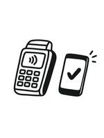 card terminal with receipt, payment confirmation vector