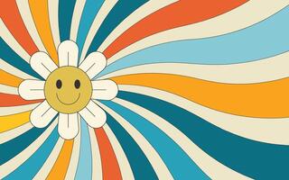 Retro groovy aesthetic background design with daisy flower. vector