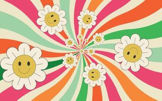 Abstract background with flowers and colorful swirl. Trendy illustration in style retro. vector