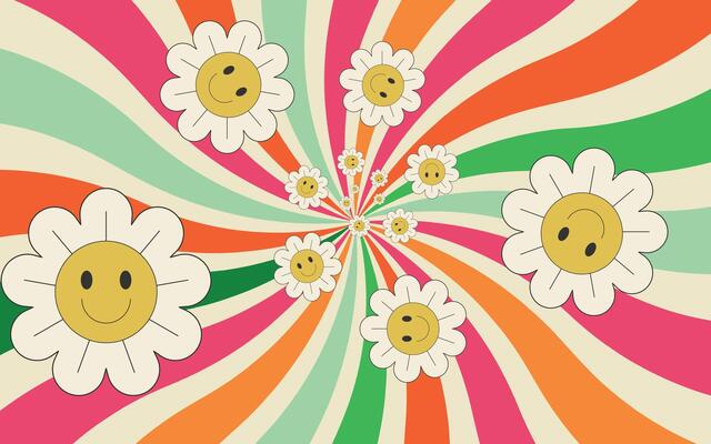 Abstract background with flowers and colorful swirl. Trendy illustration in style retro.