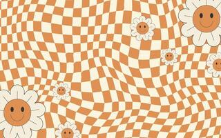 Retro Groovy Wavy Psychedelic Checkerboard Background . vector