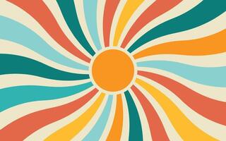 Groovy background, summer retro radial sunburst. vector