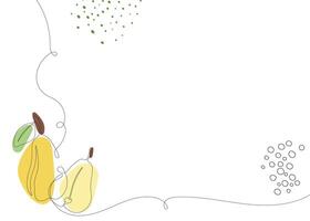 Pear continuous line background. One single line organic healthy food concept. Minimalism modern style graphics design vector