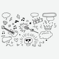 Hand drawn doodle icons set with skull and glasses vector
