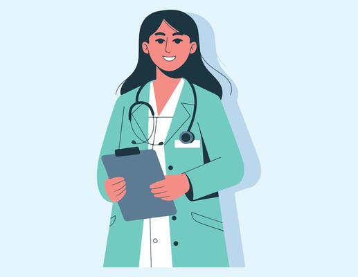 Female Doctor in Scrubs and Lab Coat