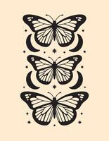 illustration with hand drawn butterfly with moon vector