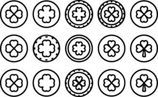 St patricks day coin icon set featuring a three leaf clover design isolated on transparent background vector