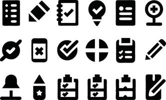 Solid filled assessment icons set for user interface design isolated on transparent background vector