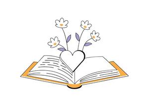 Open book with floral illustrations design featuring vibrant flowers and leaves vector