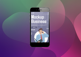 A smartphone displays a mockup business website featuring a man on a call holding a notebook psd