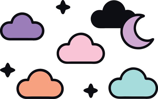 Serene sky outline icon set featuring evening icons isolated on transparent background