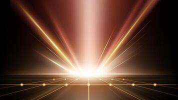 Abstract background with glowing gold light rays, luxury award ceremony event design. vector