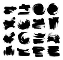 Collection of black brush strokes with various shapes isolated on white background vector