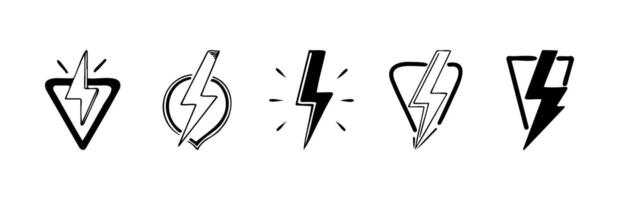 Collection of stylized lightning bolt icons on white background vector