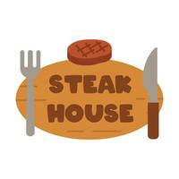 Flat Illustration Steak House Sign With Fork And Knife vector