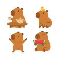 Cute Capybara Cartoon Illustration With Various Poses vector