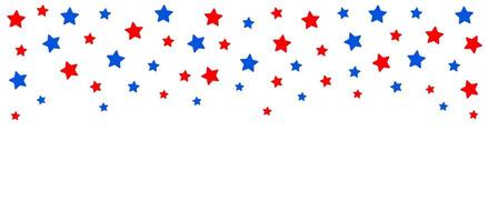 Red and blue star confetti header in flat style on white background. Ideal for 4th of July banners, invitations, posters, social media, websites and festive holiday designs. vector