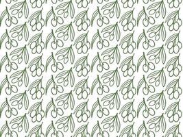 Vintage seamless pattern of hand-drawn ripe olives and olive branches. Engraved sketch style ideal for extra virgin olive oil packaging, textile, and branding. vector